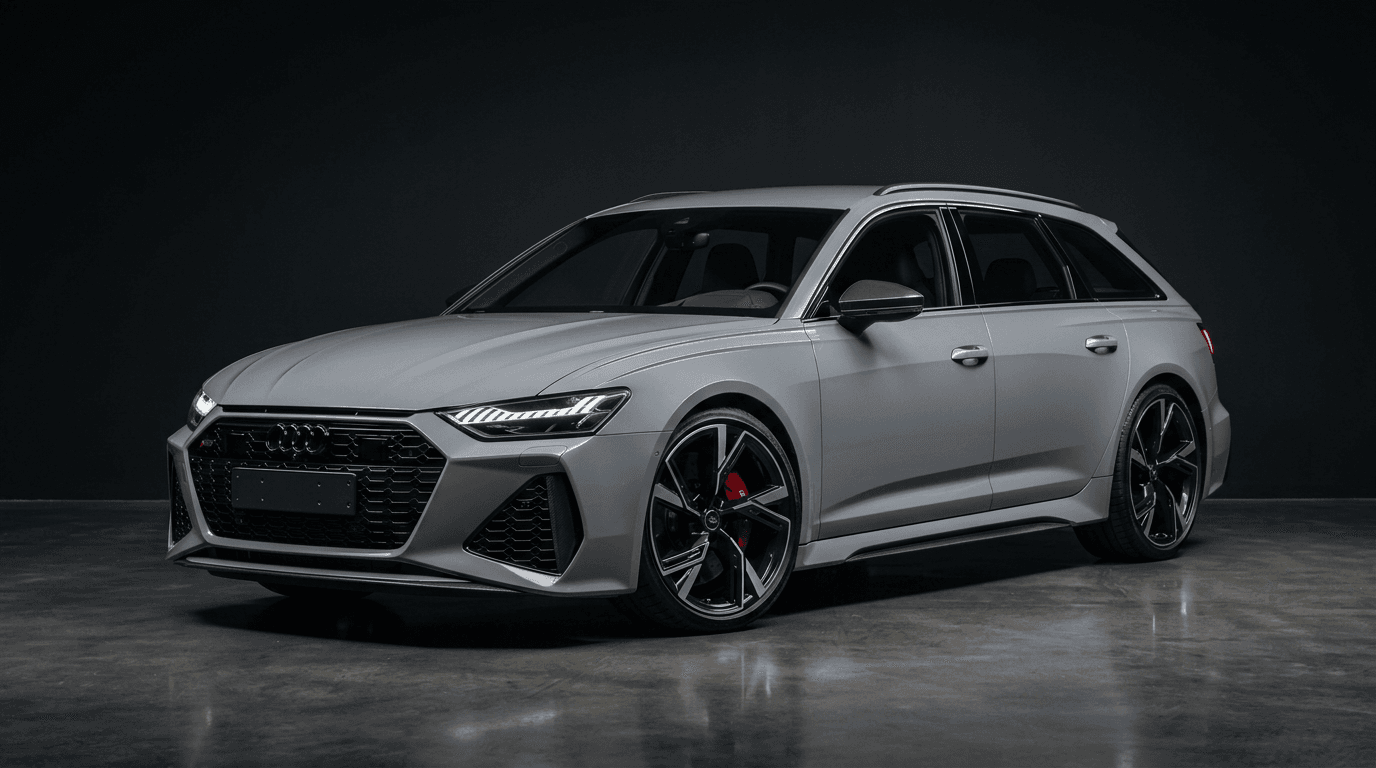 Audi RS6 Avant 2020 года в цвете Nardo Grey, вид три четверти
