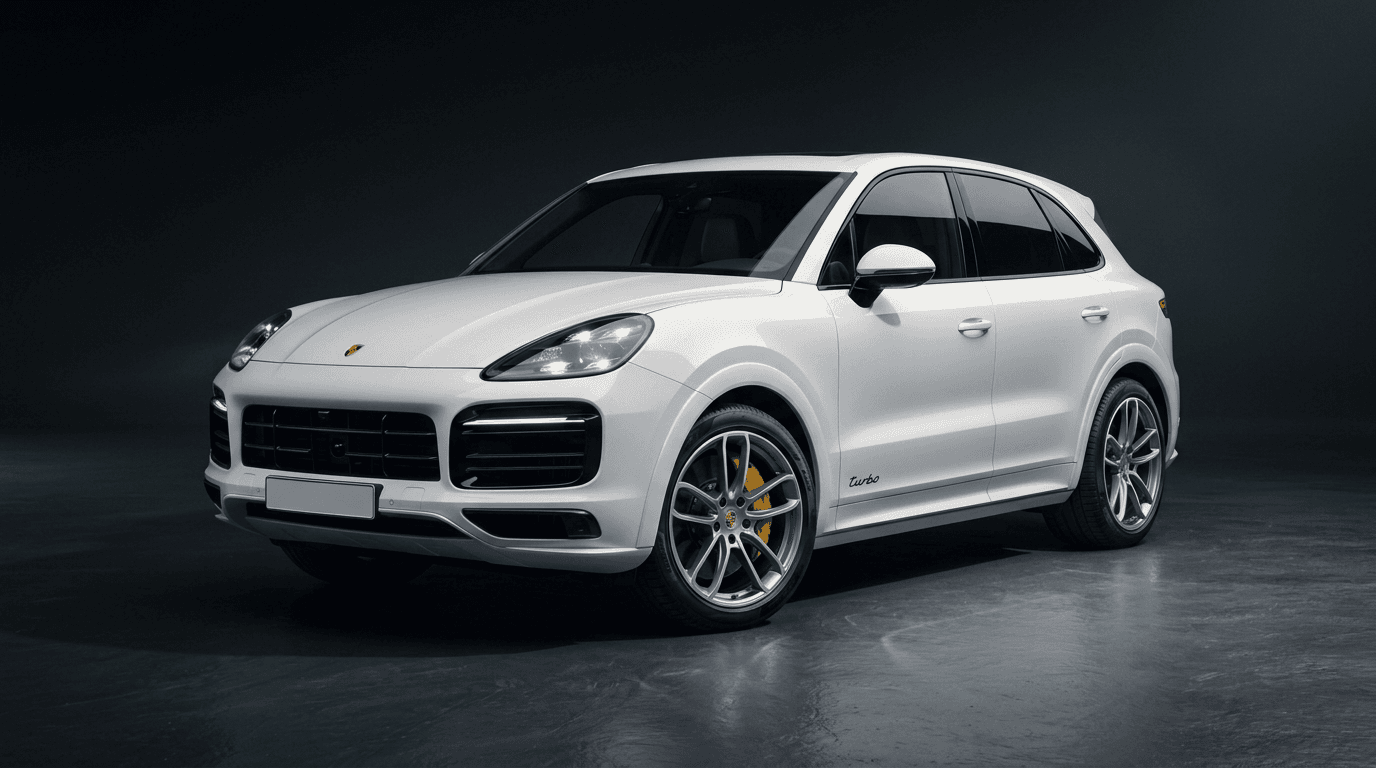 Porsche Cayenne Turbo 2020 года в белом цвете, вид три четверти