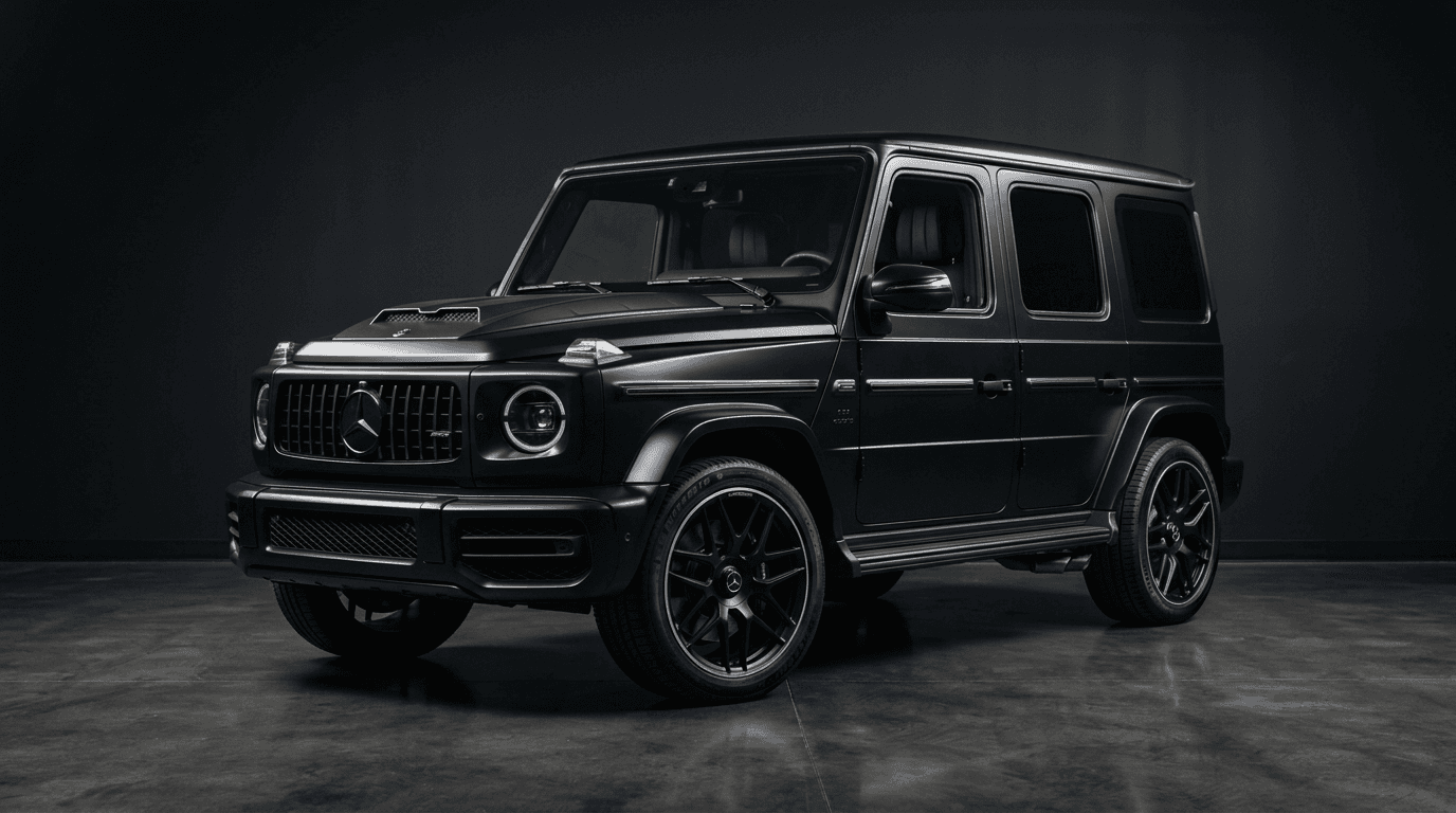Mercedes-AMG G63 2019 года в матовом чёрном цвете, вид три четверти