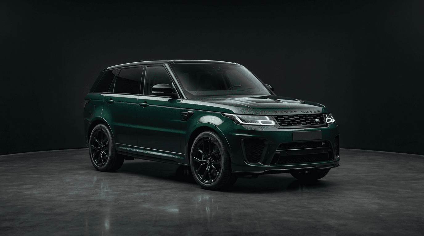 Range Rover Sport 2021 года в тёмно-зелёном цвете, вид три четверти